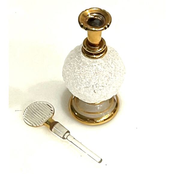 Vtg Hand Blown Summerso SUGAR GLASS PERFUME BOTTLE & Glass Coin Stopper Gold! - Picture 3 of 4